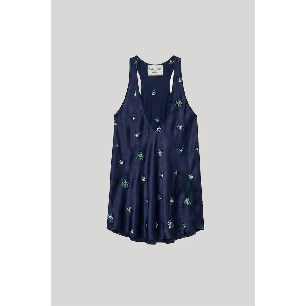 NEW FORTE FORTE women's petites fleurs embroidery silk top in midnight